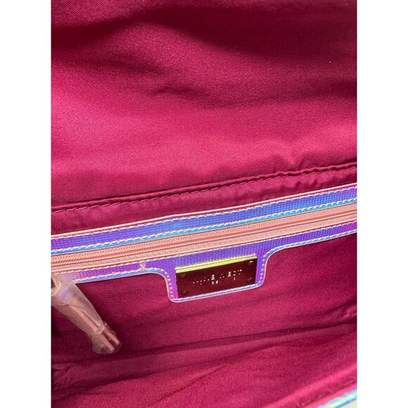 Nine West Magic Mirror Holographic Clutch Crossbody Purse Pink Lined - Picture 4 of 5